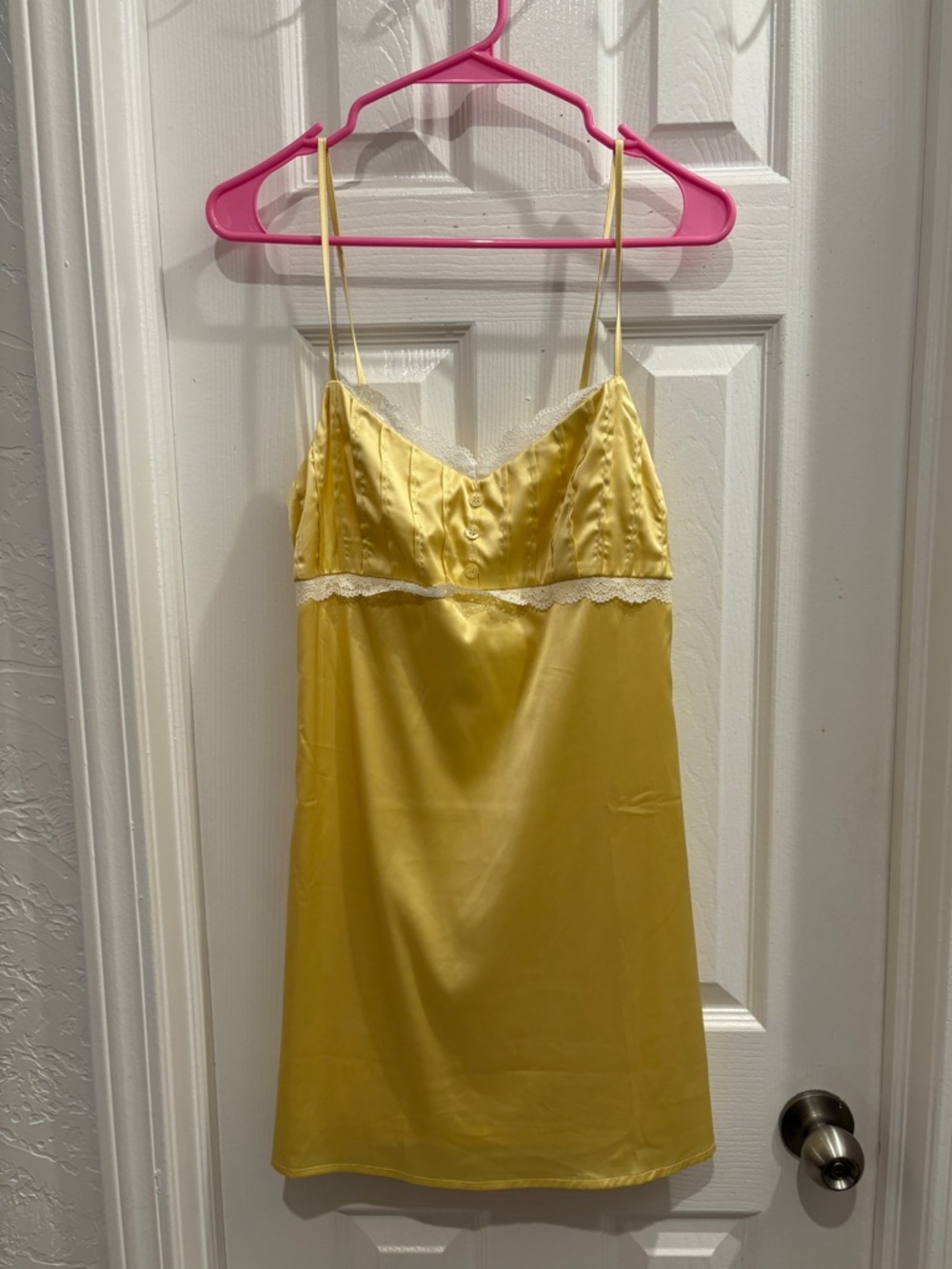 Full Tilt Yellow Satin Lace-Trim Slip Dress 🫧